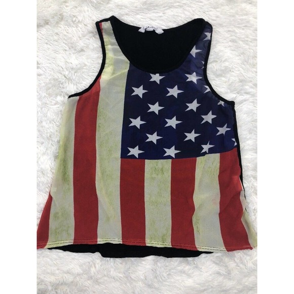 5th & Love Tops - USA Flag Racerback Tank Top 5th & Love Sz S Red Blue Green Semi Sheer Casual